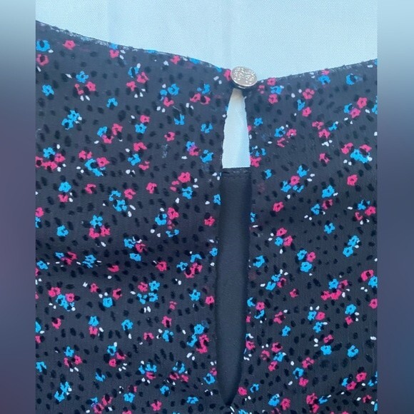 CeCe black floral long sleeve with velvet dot women blouse top large - Picture 9 of 11